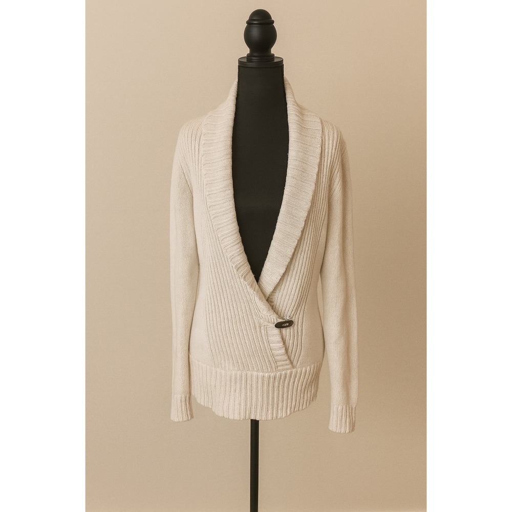 Banana Republic Womens Cream Cotton‎ Blend Shawl Collar Knit Cardigan Sweater